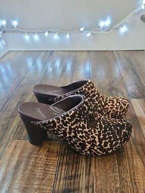 Dansko Leopard Print Clog Heels in Brown and Black